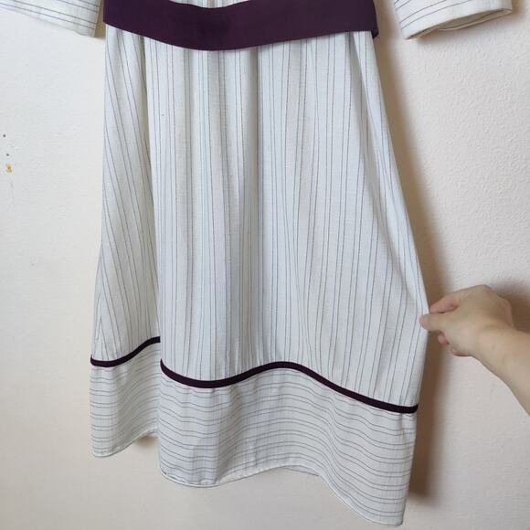 Vintage 70s White Brown Stripe 3/4 Sleeve Cottagecore Prairie Peasant Dress M/L - Picture 5 of 14